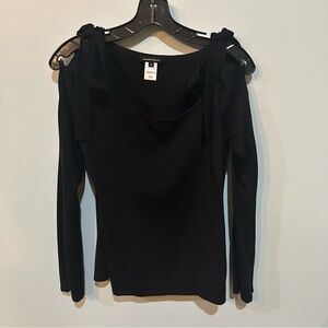 Nanette Lepore Black Merino Wool Sweater with Black Bow Detail